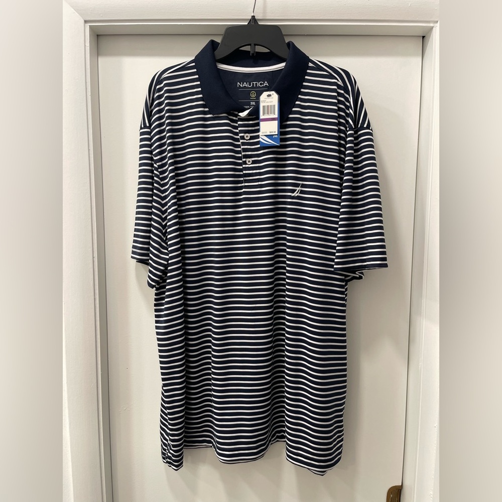 Nautica, polo style shirt, men’s 3xl, navy and white stripe, NWT